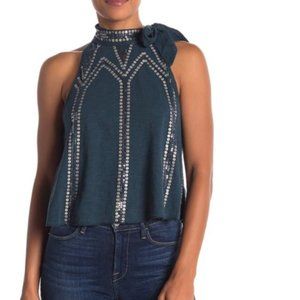 Free People Glitter City - tie mock neck tank top